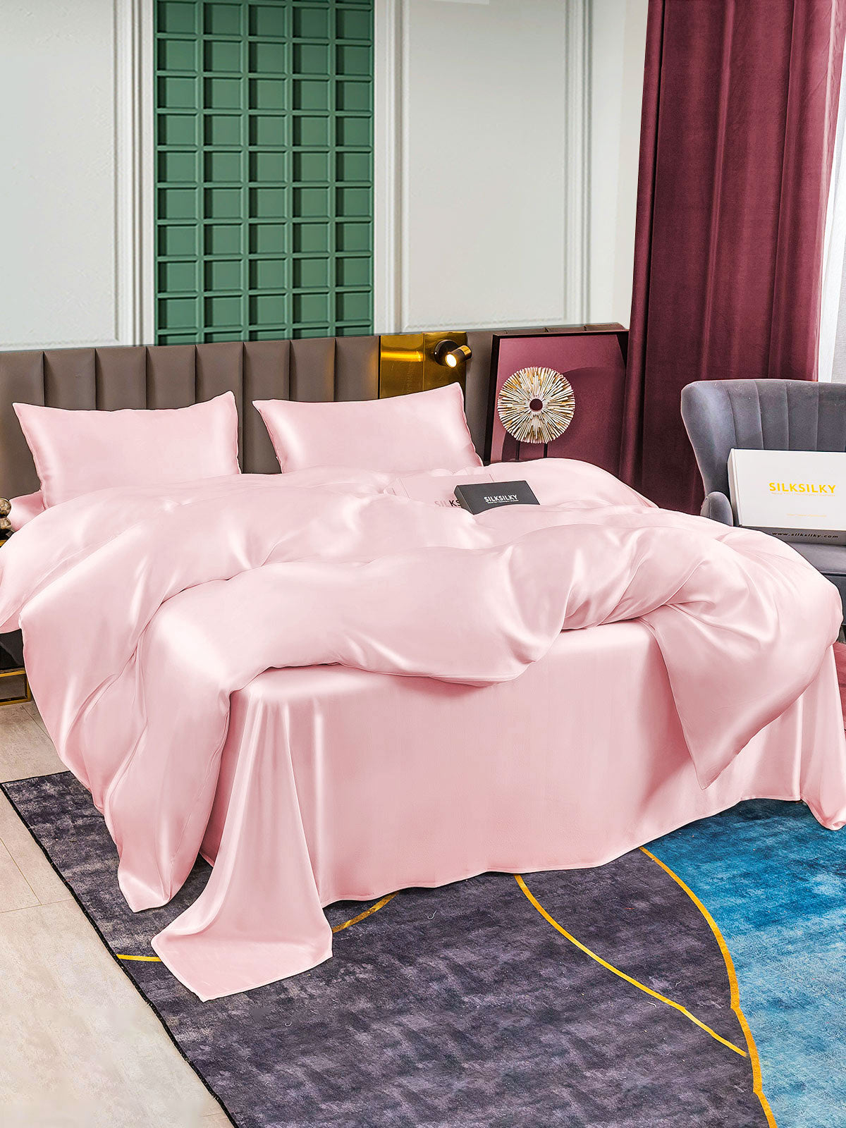 SilkSilky US 25Momme Pure Silk Bedding Set Pink 003