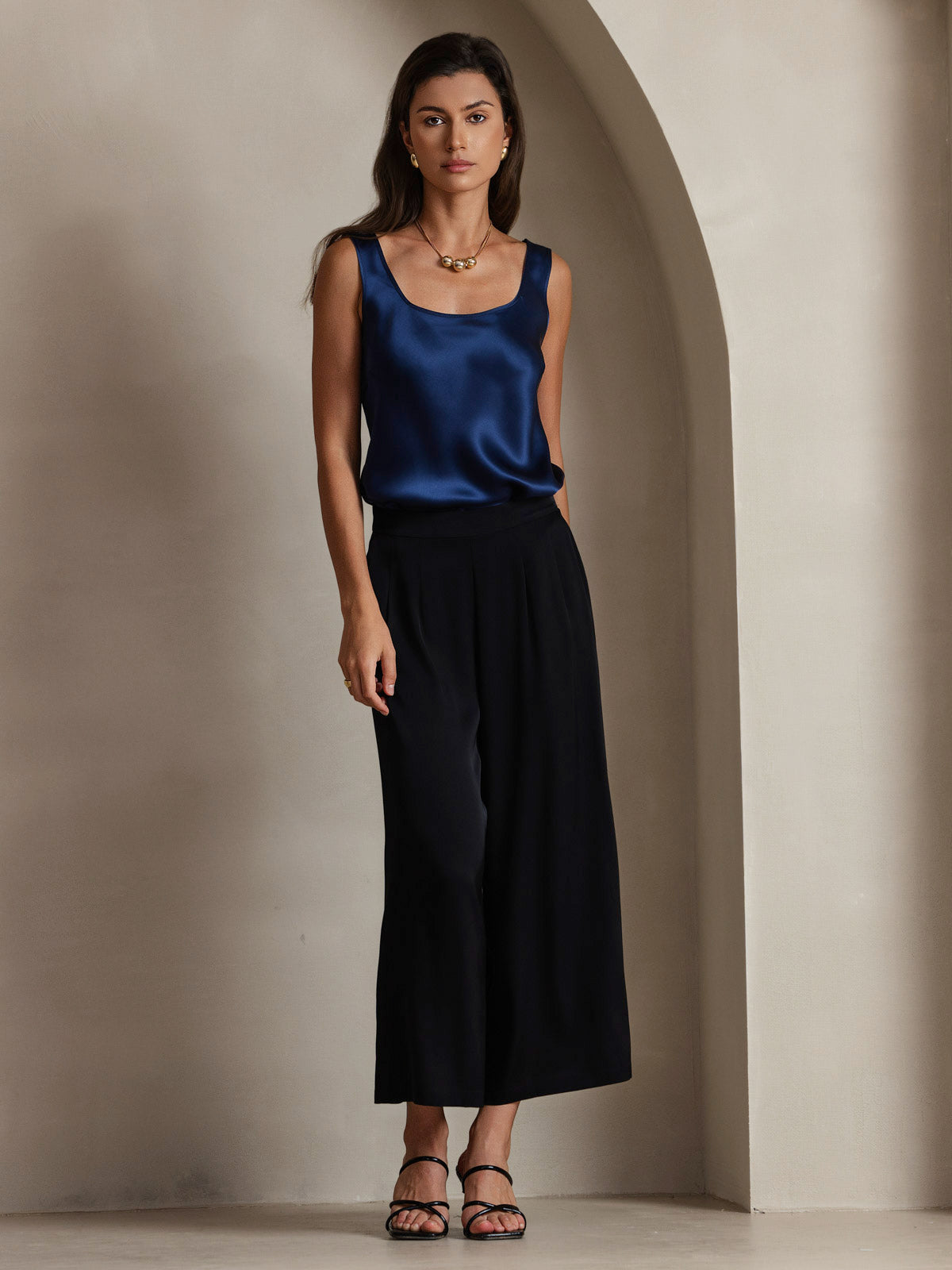 [Dark Blue] SilkSilky  Pure Silk Wrap Camisole Top 007