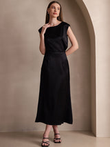 [Black] SilkSilky  19Momme Stretch Silk Charmeuse Skirt 006