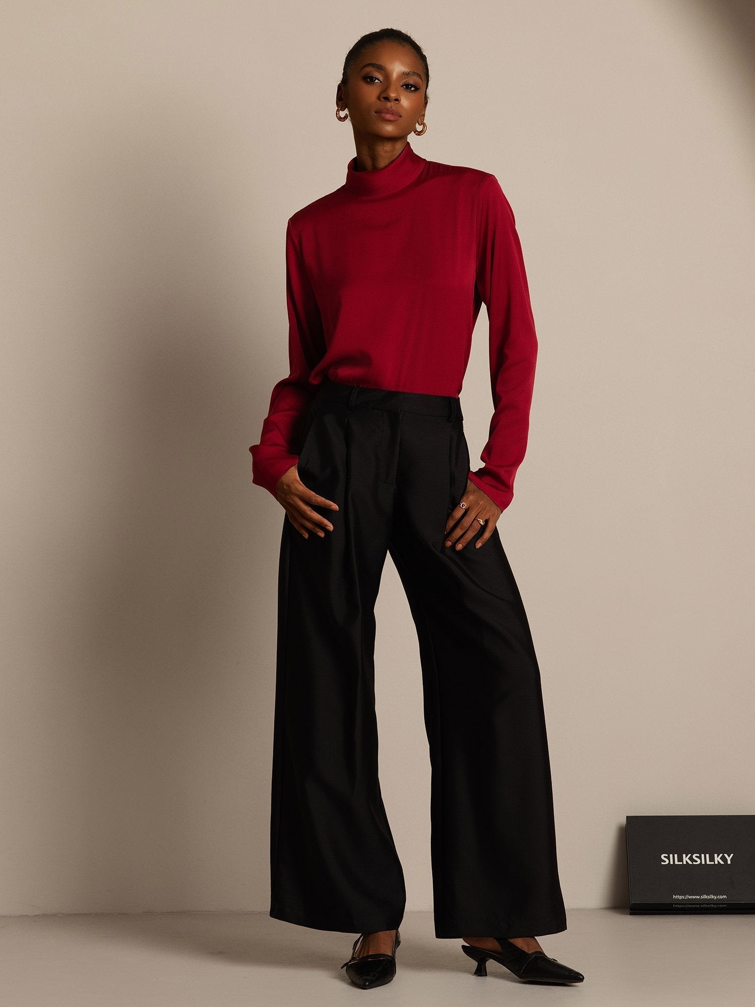 [Black] SilkSilky  32Momme Silk Womens Pants 005,