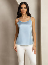 [Grayish Blue] SilkSilky  19Momme Stretch Silk Charmeuse Spaghetti Strap Scoop Neck Camisole Top 001