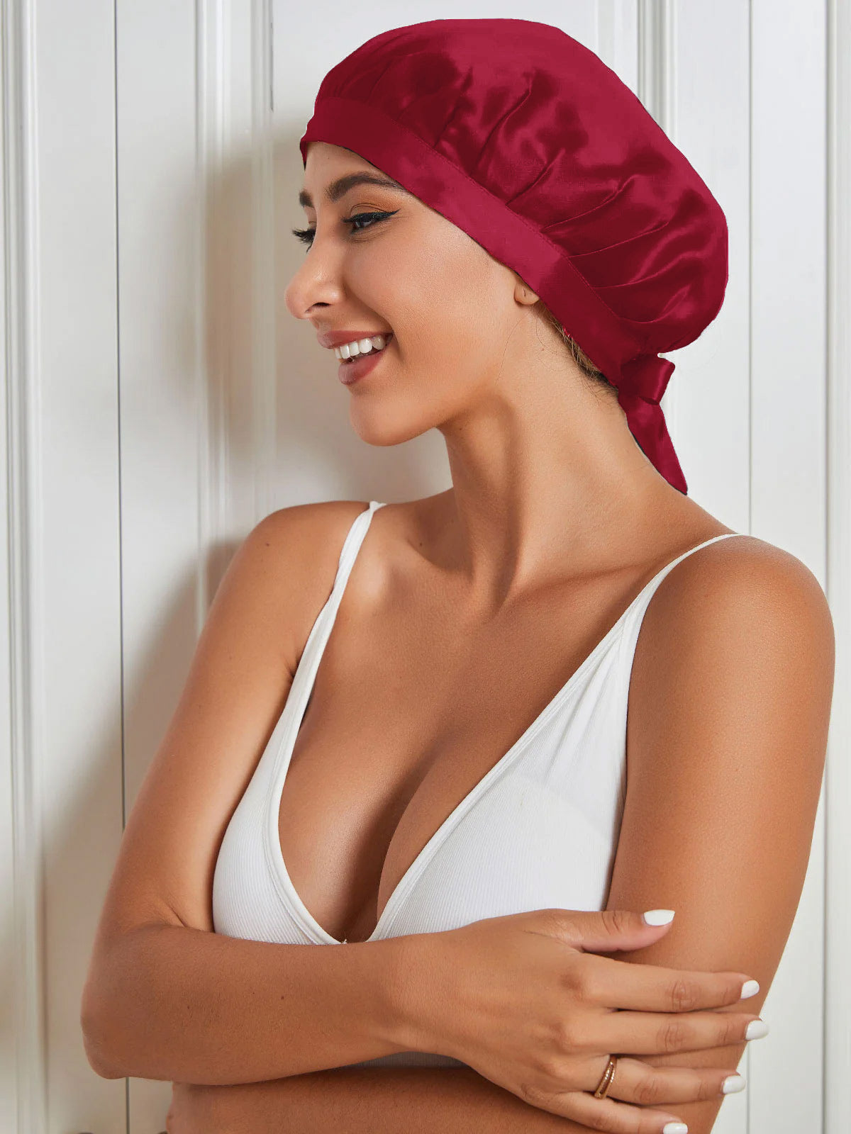 SilkSilky  Pure Silk Sleep Cap Wine 001