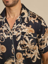 [Black Dragon] SilkSilky  Short Sleeve Notch Collar Men's Pajamas 005