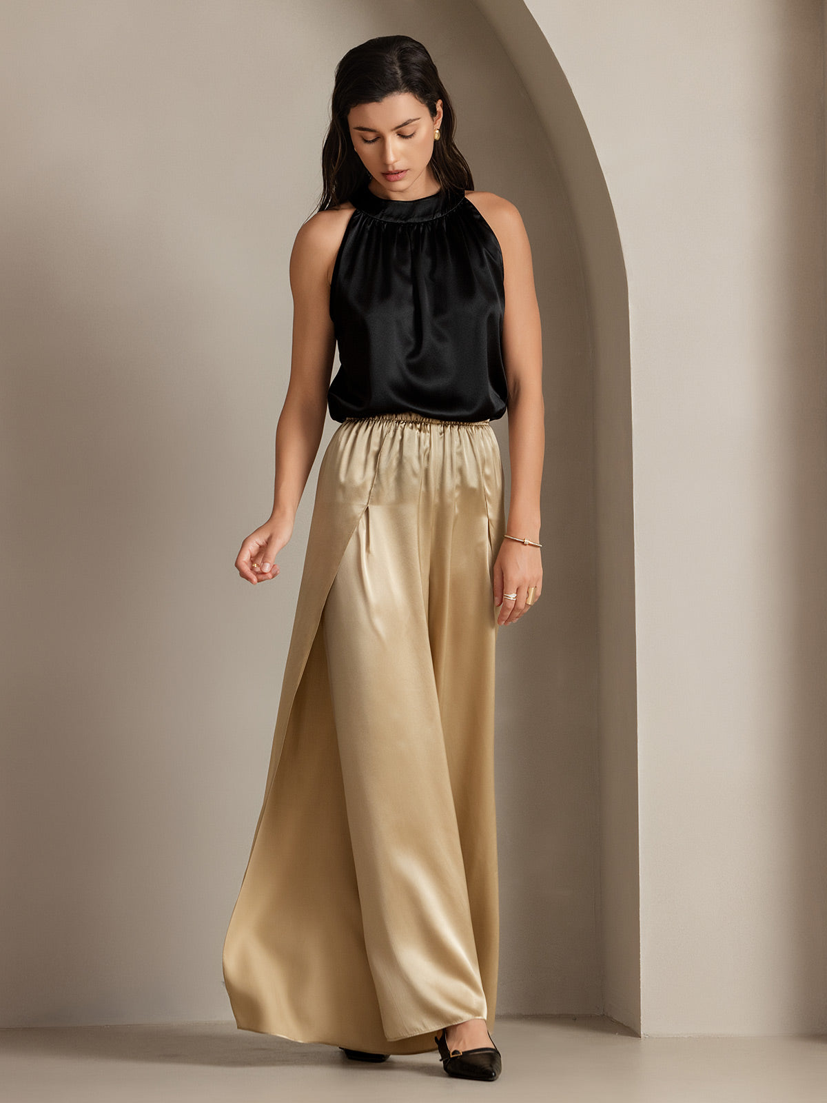 [Champagne] SilkSilky  19Momme Silk Split Women's Pants 008