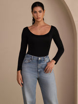 [Black] SilkSilky Long Sleeve U Neck Women's T-Shirt 004