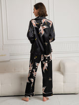 [Black] SilkSilky  Long Sleeve Lapel Collar Women's Pajamas 002