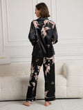 SilkSilky  19Momme Pure Silk Long Sleeve Lapel Women's Pajamas Black 002