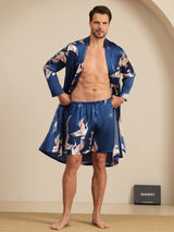 [Dark Blue] SilkSilky 19Momme Long Sleeve Mens Pajamas 001