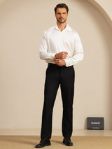 [White] SilkSilky 19Momme Stretch Silk Charmeuse Long Sleeve Lapel Collar Men's Shirt 008