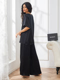 SilkSilky US Pure Silk Short Sleeve V Neck Women's Pajamas Black 002