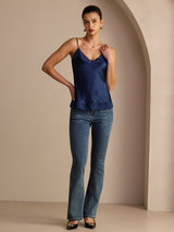 [Dark Blue] SilkSilky Spaghetti Strap V Neck Camisole Top 007