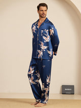 [Dark Blue] SilkSilky  Long Sleeve Notch Collar Men's Pajamas 005