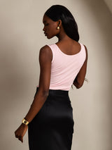 [Pink] SilkSilky  100% Silk Jersey Sleeveless Round Neck Women's T-Shirt 002