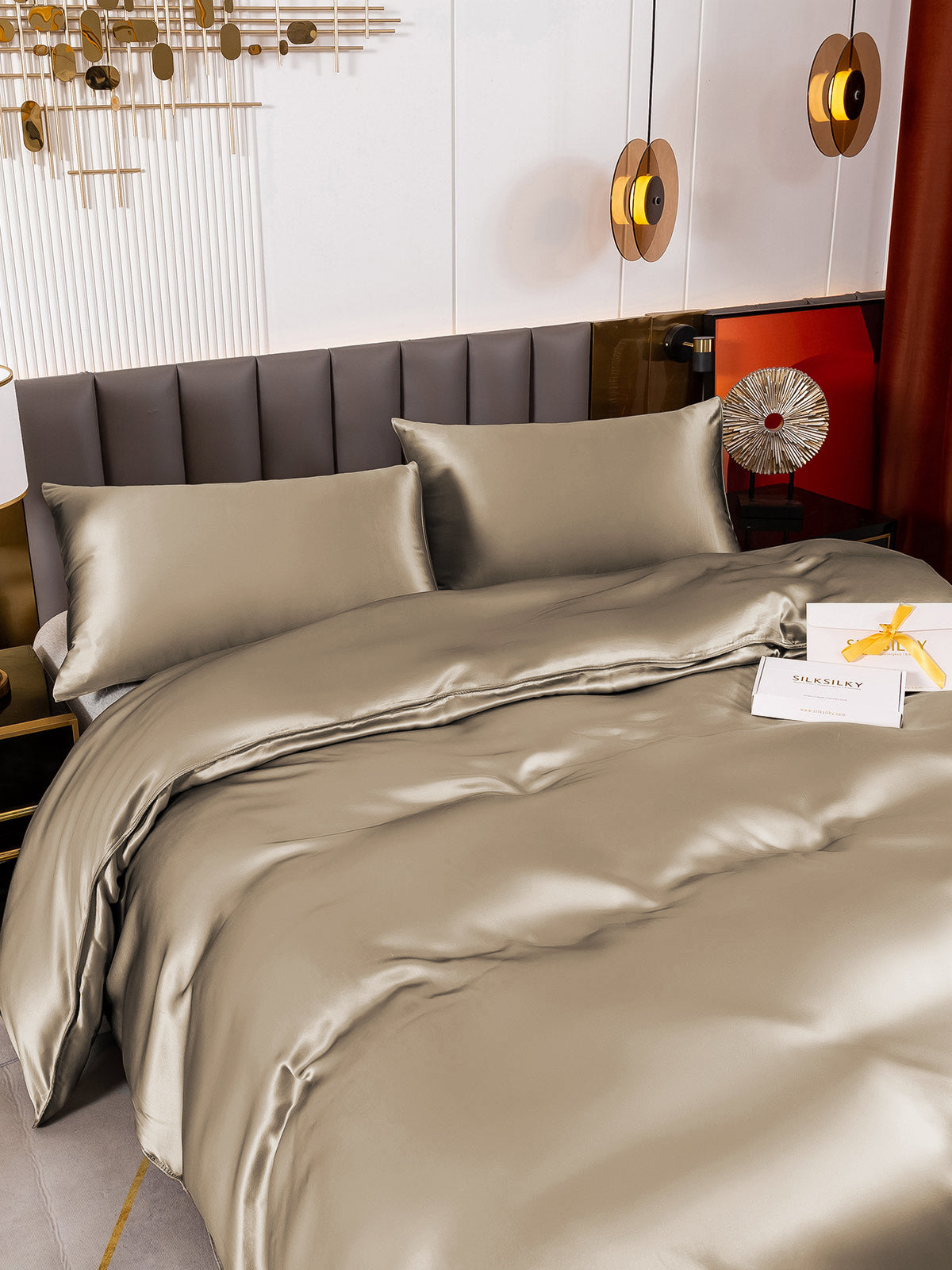 [Khaki] SilkSilky  19Momme Pure Silk Bedding Set 001