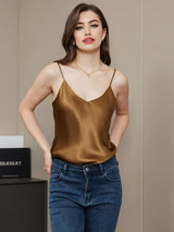 [Coffee] SilkSilky  Spaghetti Strap V Neck Camisole Top 005