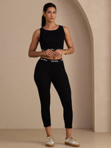 [Black] SilkSilky Sleeveless Crew Neck Women's Outfit Sets 008