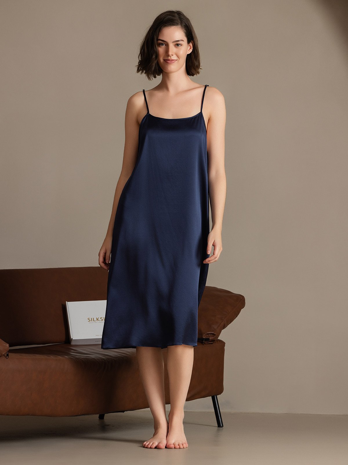 [Dark Blue] SilkSilky 19Momme Silk Sleeveless Dress 005