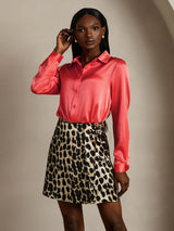 [Imperial Red] SilkSilky  19Momme Stretch Silk Charmeuse Long Sleeve Lapel Collar Women's Shirt 005