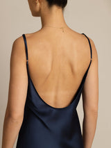 [Dark Blue] SilkSilky Spaghetti Strap U Neck Dress 005