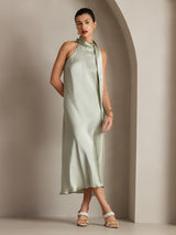 [Light Green] SilkSilky  Sleeveless Tie Neck Dress 003