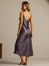 [Purple Gray] SilkSilky  Pure Silk Split Nightgown 002,