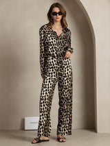 [Leopard] SilkSilky  19Momme Silk Lapel Collar Women''s Outfit Sets 003