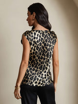 [Leopard] SilkSilky  19Momme Silk Round Neck Women's T-Shirt 002