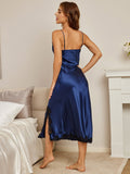 SilkSilky  Pure Silk Deep V Neck Nightgown DarkBlue 002