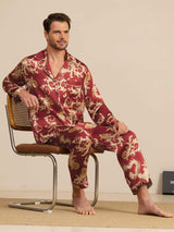 [Wine Dragon] SilkSilky  Long Sleeve Notch Collar Men's Pajamas 001
