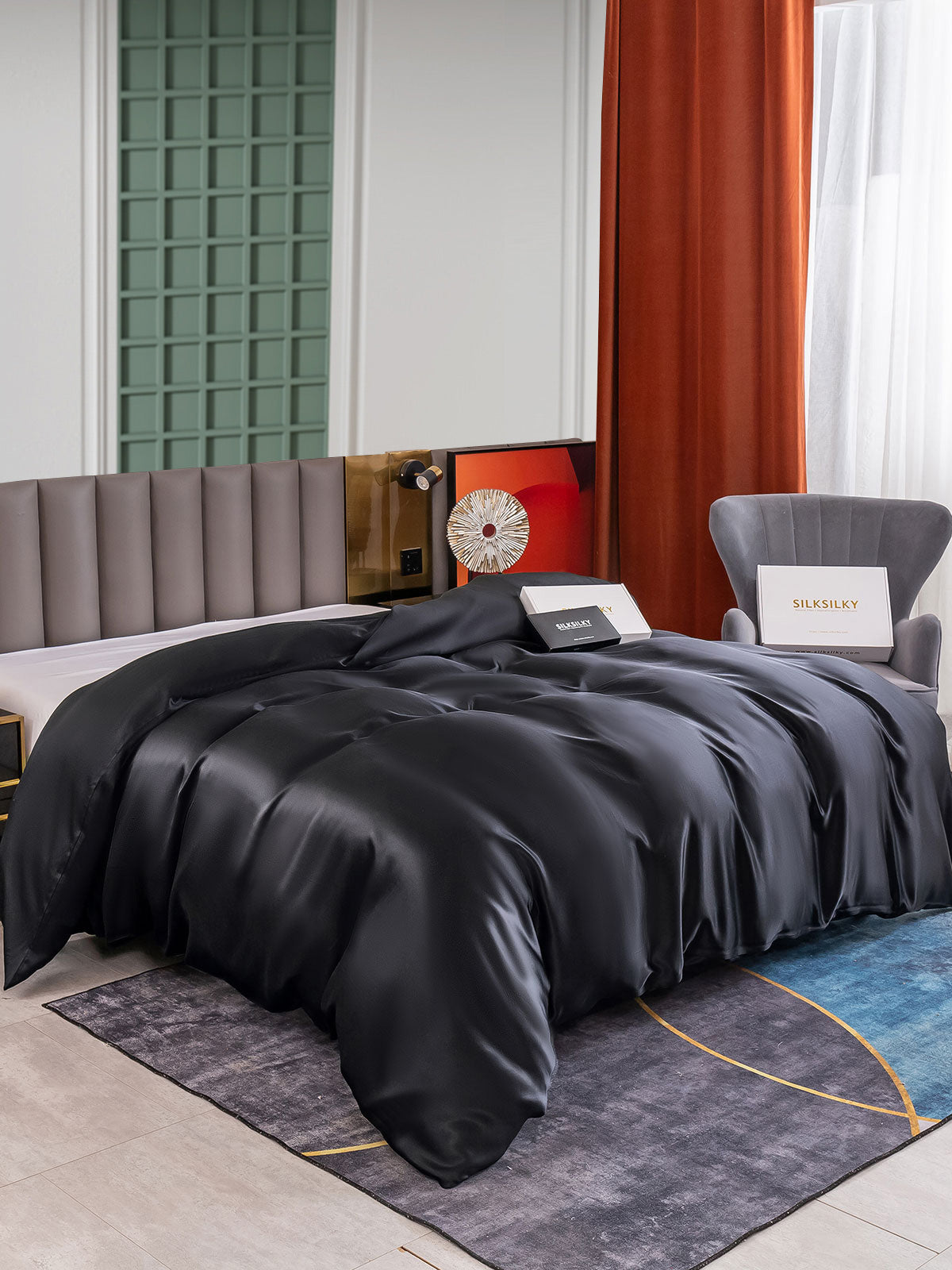 SilkSilky US 25Momme Pure Silk Duvet Cover Black 001