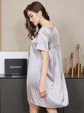 SilkSilky US Pure Silk Short Sleeve Round Neck Nightgown LightGray 006