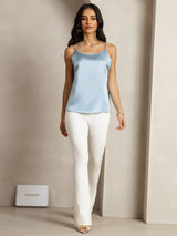 [Grayish Blue] SilkSilky  19Momme Stretch Silk Charmeuse Spaghetti Strap Scoop Neck Camisole Top 003