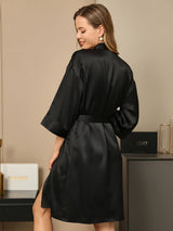[Black] SilkSilky  3/4 Sleeve Women's Robe 002