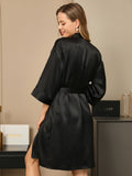 SilkSilky US Pure Silk Half Sleeve Womens Robe Black 002