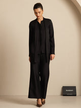 [Black] SilkSilky  Long Sleeve Tie Neck Blouse 003