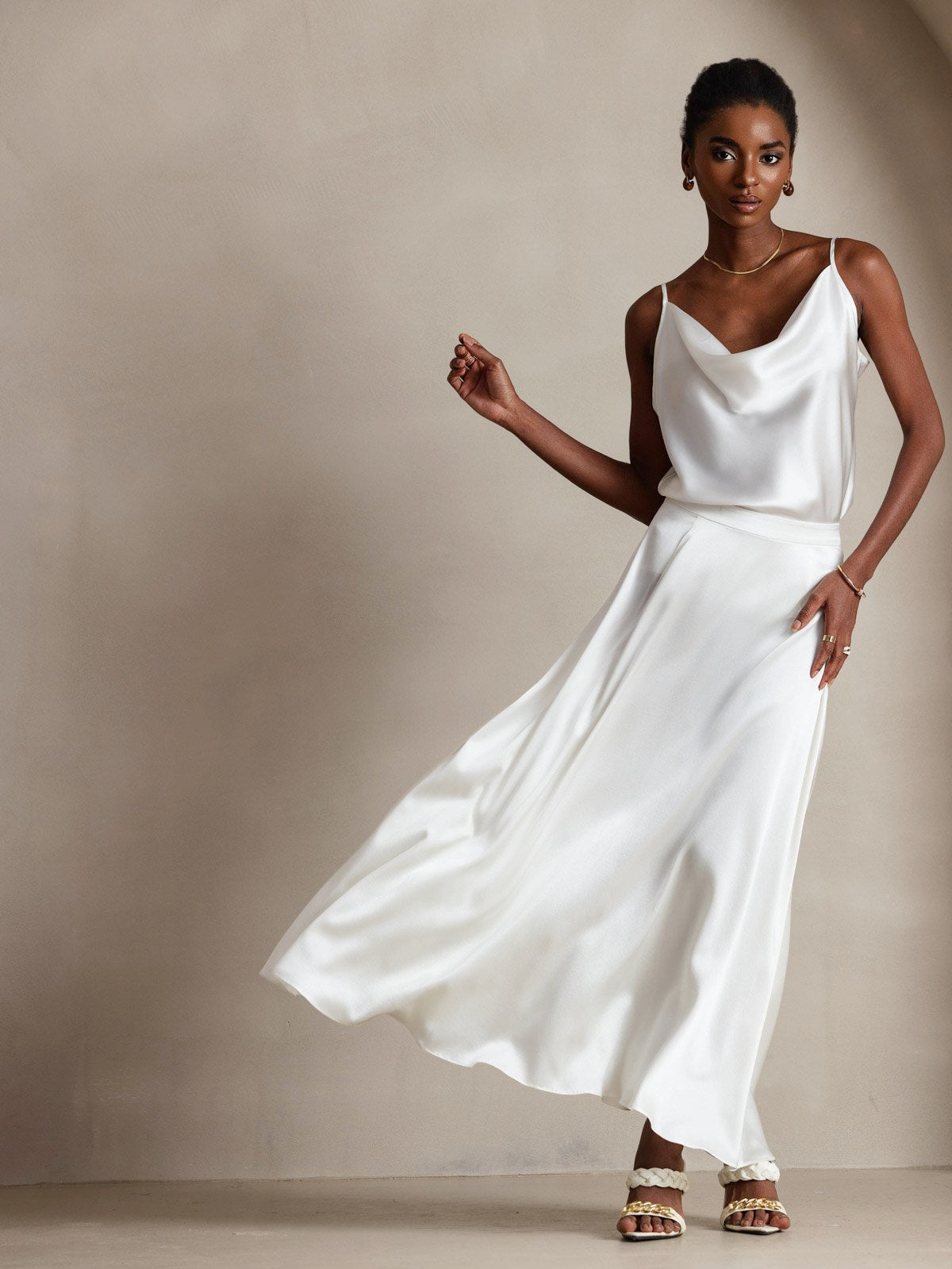 [White] SilkSilky  19Momme Silk Cowl Neck Camisole Top 006