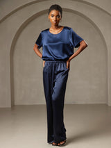 [Dark Blue] SilkSilky  Short Sleeve Round Neck Women's T-Shirt 004