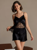 SilkSilky  Pure Silk V Neck Camisole Set Black 005