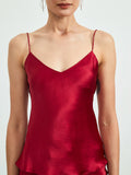 SilkSilky  22Momme Pure Silk Sleeveless V Neck Camisole Set DarkRed 005