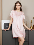 SilkSilky US Pure Silk Short Sleeve Round Neck Nightgown Pink 001