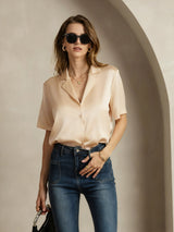 [Champagne] SilkSilky  Short Sleeve Notch Collar Women's Shirt 003