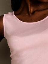 [Pink] SilkSilky  100% Silk Jersey Sleeveless Round Neck Women's T-Shirt 008