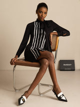 [Black] SilkSilky 19Momme Silk Long Sleeve Tie Neck Dress 007