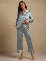 [Grayish Blue] SilkSilky  Long Sleeve Notch Collar Women's Pajamas 003