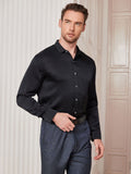 SilkSilky US Silk Blend Long Sleeve Collar Men's Shirt Black 004