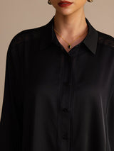 [Black] SilkSilky Long Sleeve Lapel Collar Blouse 004