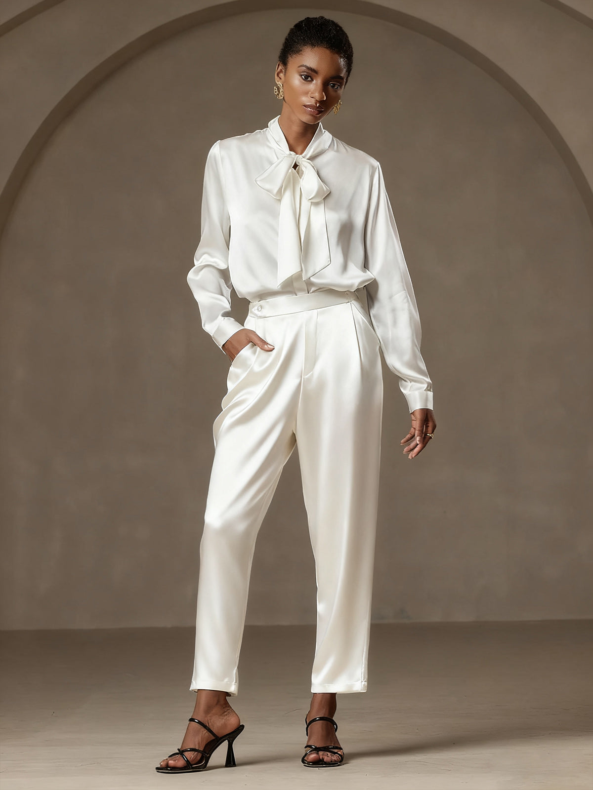 [White] SilkSilky  19Momme Silk Womens Pants 003