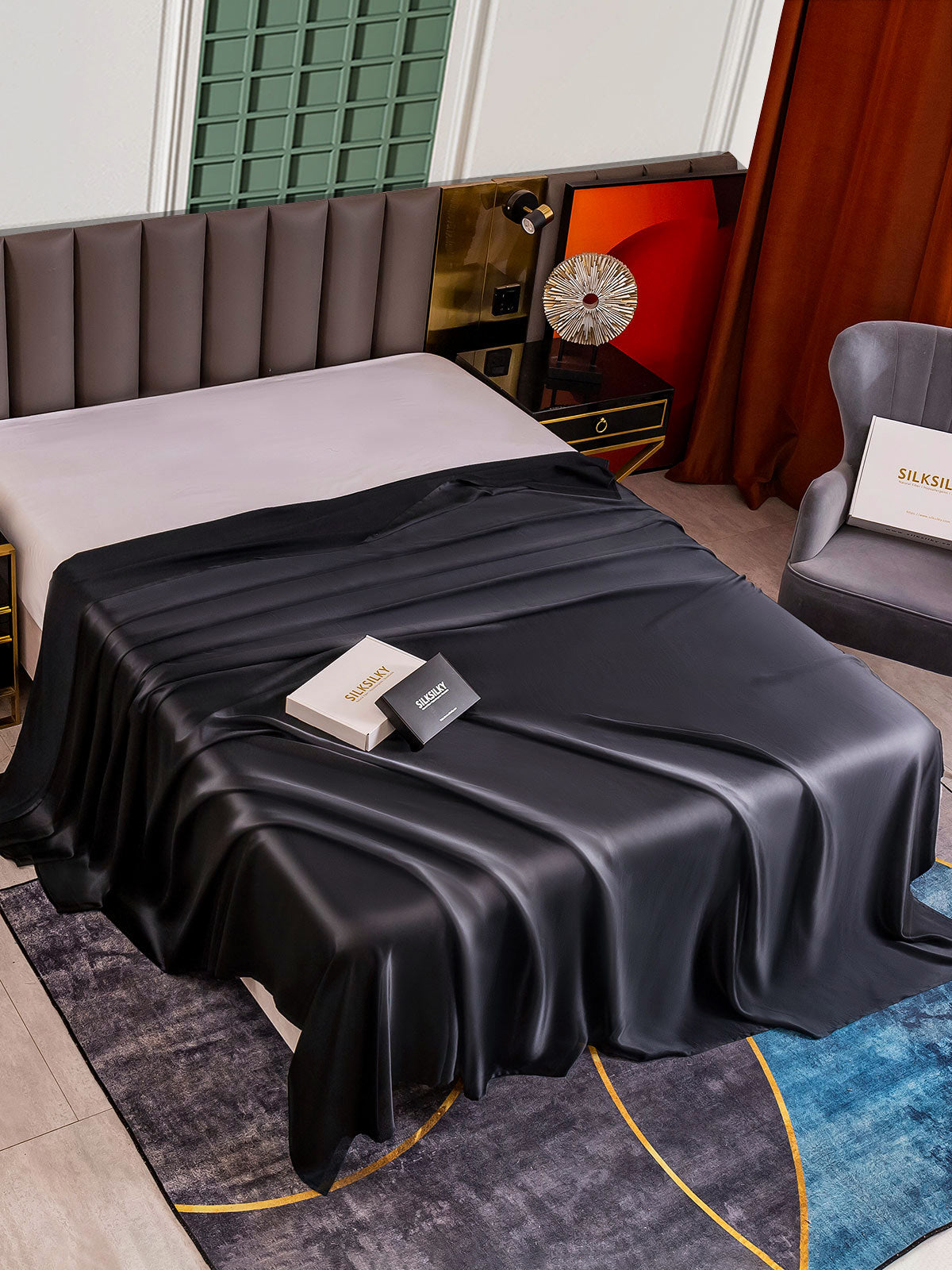 [Black] SilkSilky  25Momme Pure Silk Sheet 001