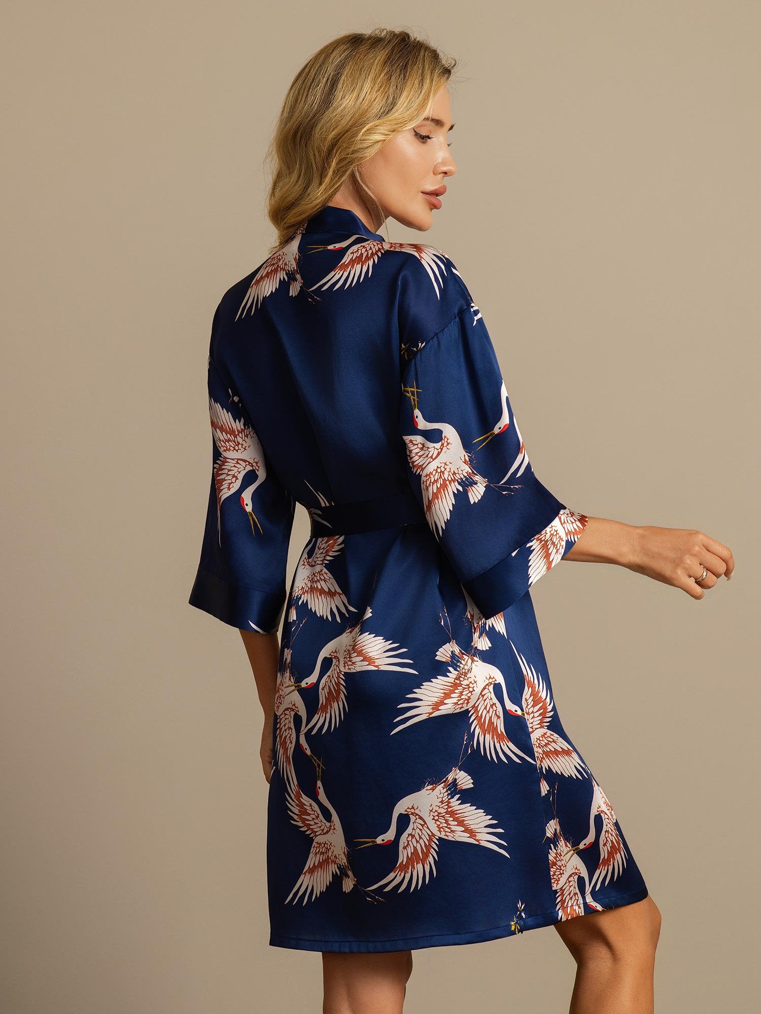 [DarkBlue] SilkSilky 19Momme Pure Silk Wrap Women's Robe 002