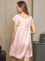 [Light Pink] SilkSilky  Cap Sleeve Square Neck Nightgown 002